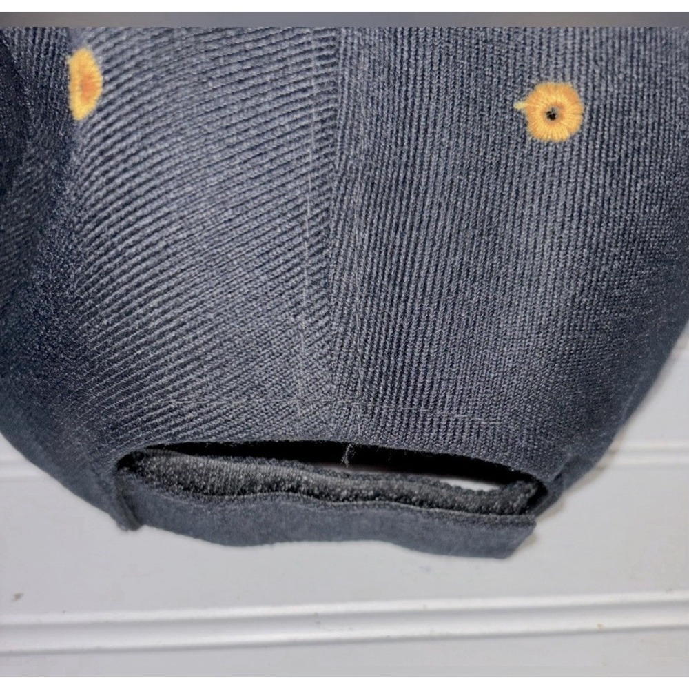 Flame Embroidered Hat Cap Navy Blue Yellow Gold OS Unisex Adjustable Strap New - Picture 2 of 4